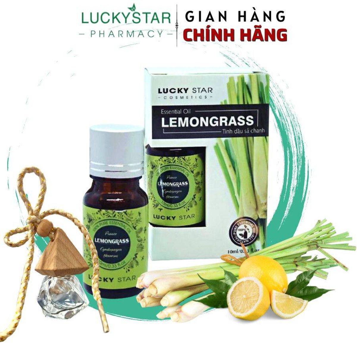 Tinh Dầu Sả Chanh Tặng Túi Treo Lucky Star 10ml